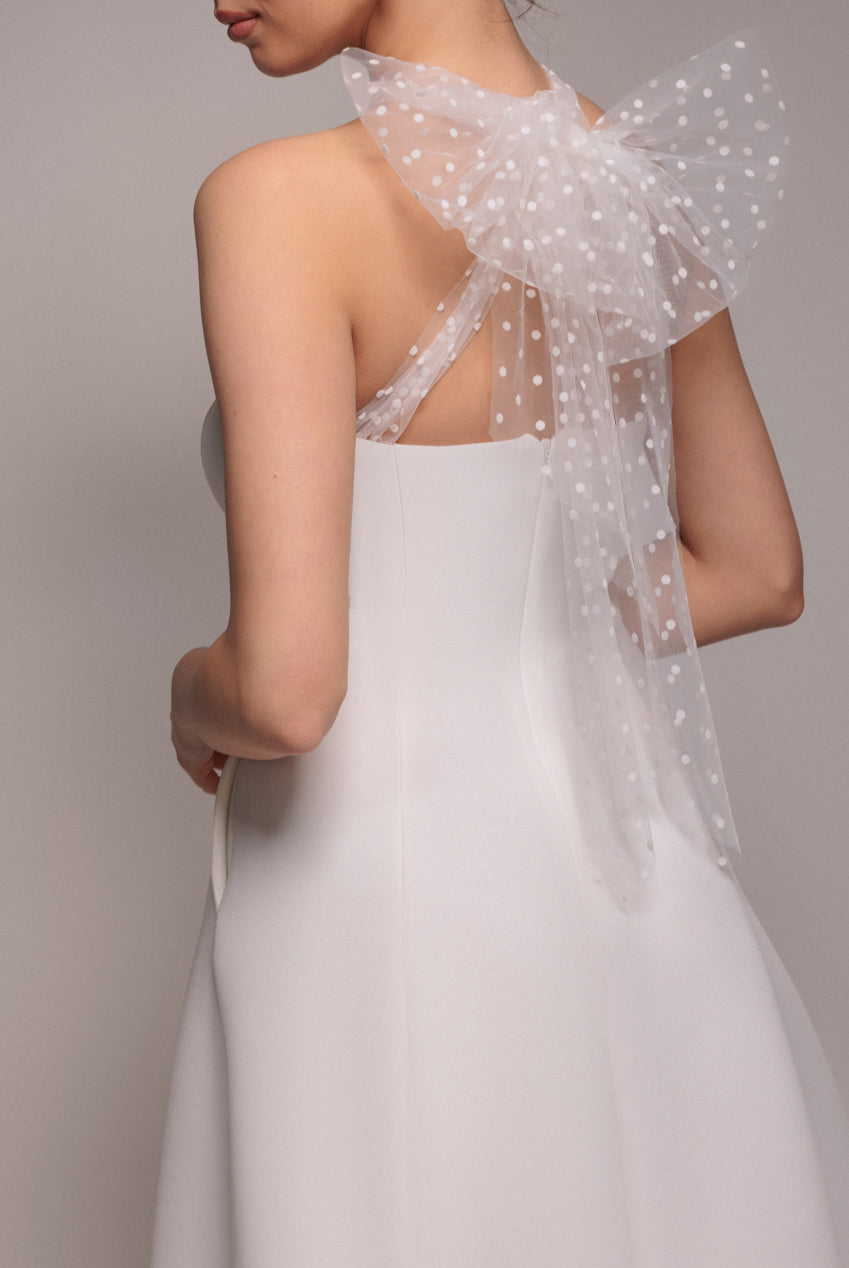 Scuba & Polka Mesh Bella Bow Multiway A-Line Midi Dress - White DR4877