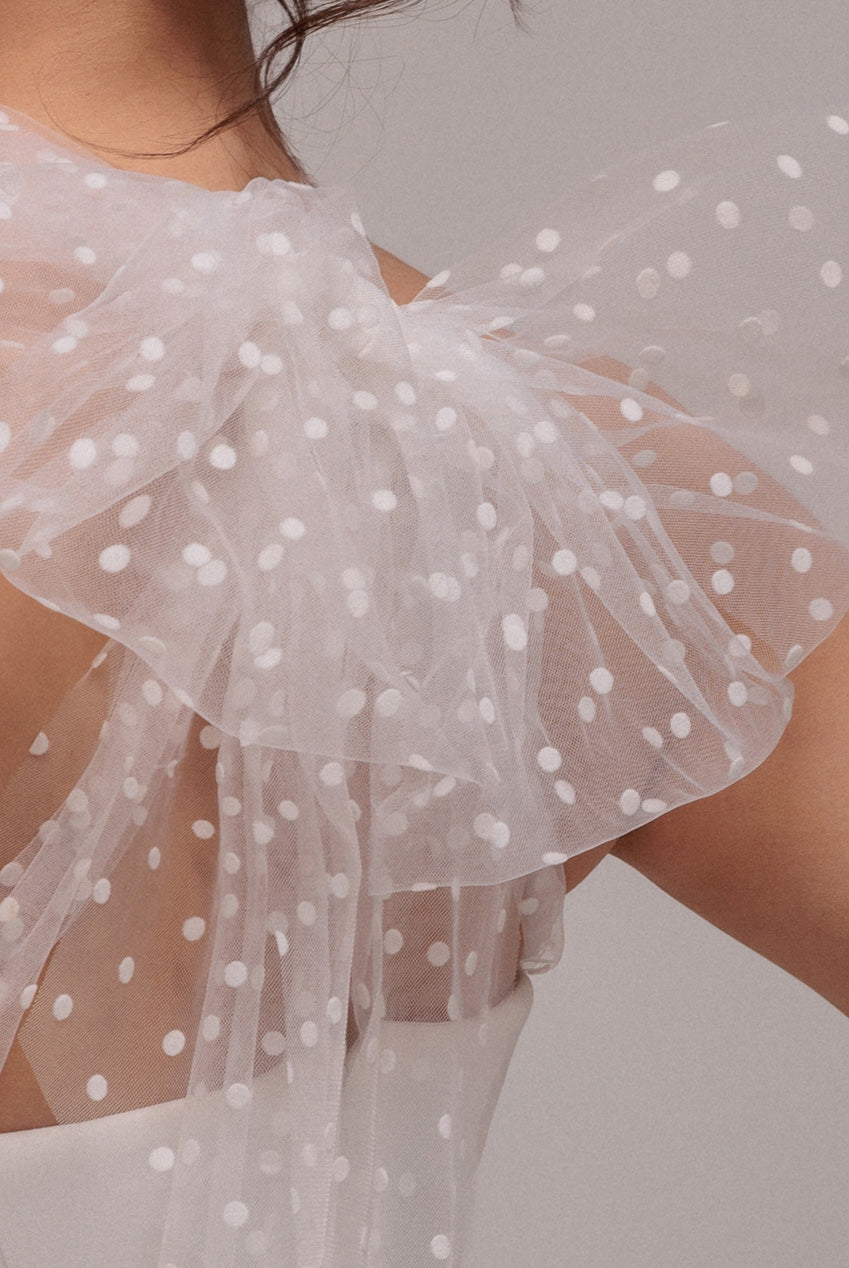 Scuba & Polka Mesh Bella Bow Multiway A-Line Midi Dress - White DR4877