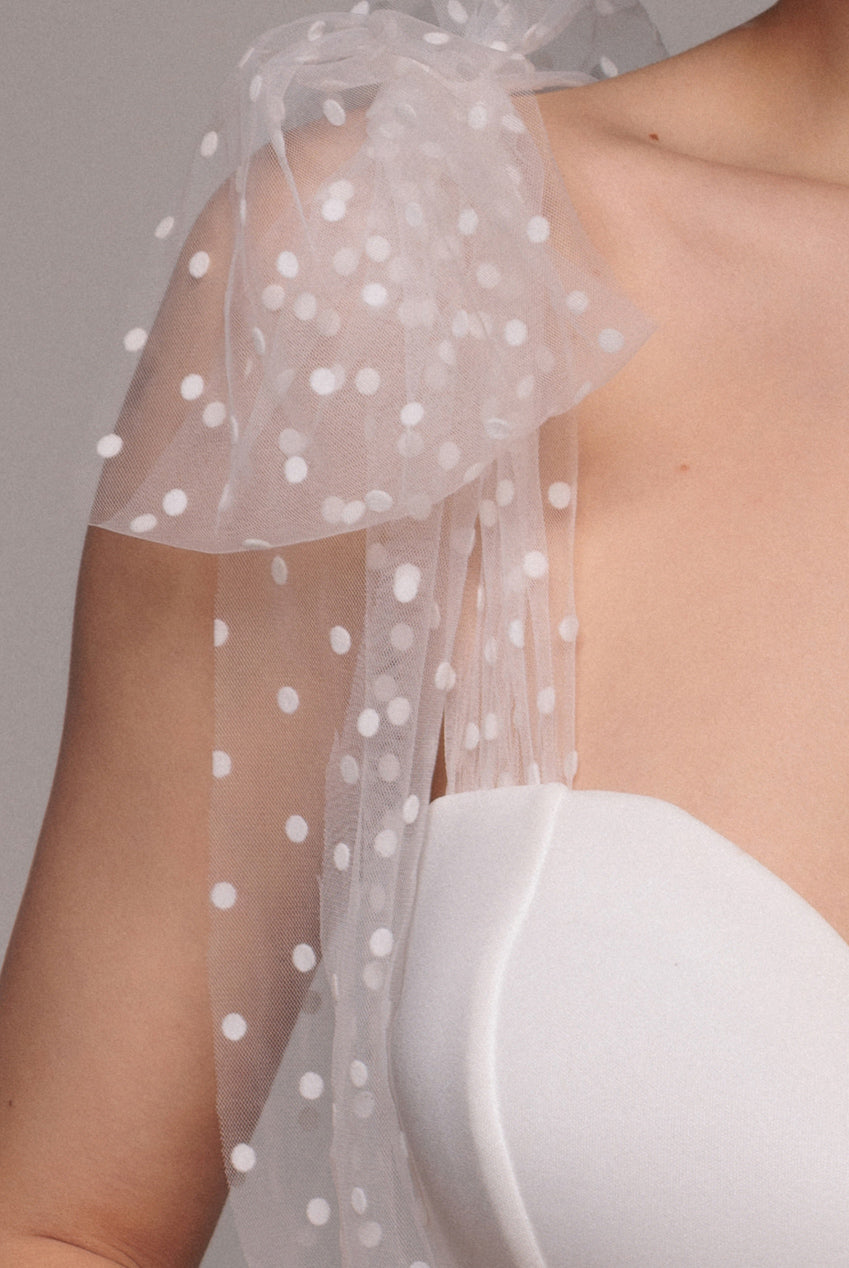 Scuba & Polka Mesh Bella Bow Multiway A-Line Midi Dress - White DR4877