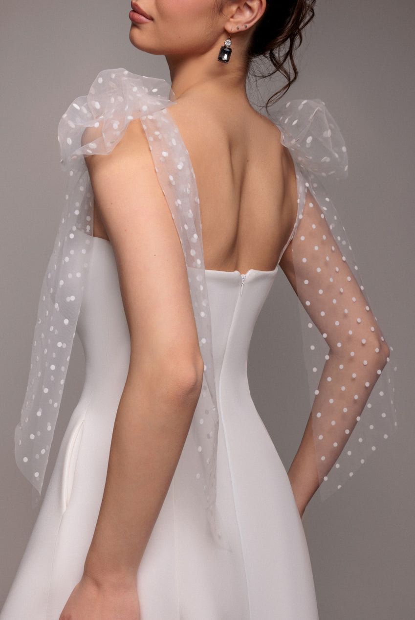 Scuba & Polka Mesh Bella Bow Multiway A-Line Midi Dress - White DR4877