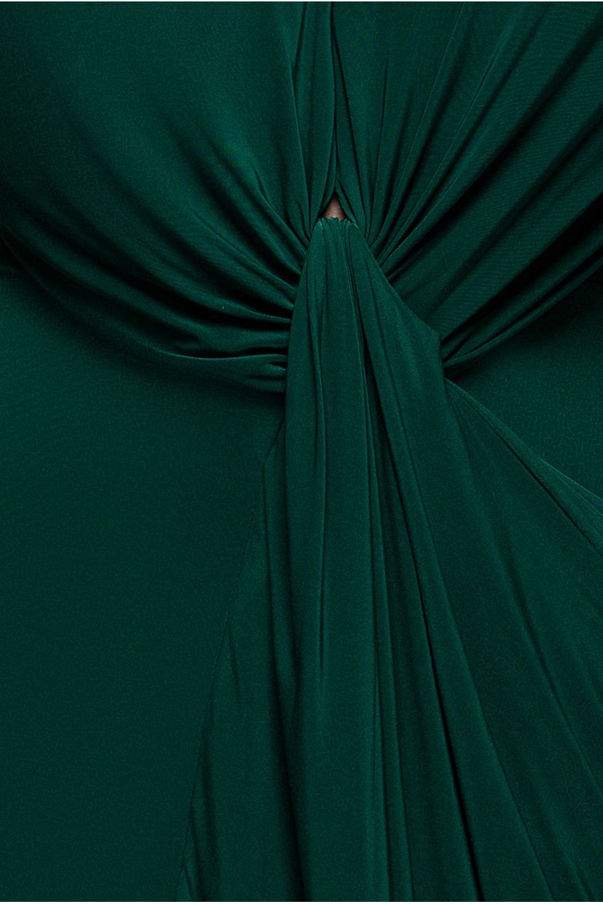 Cowl Plunge Draped Mermaid Maxi Dress - Emerald Green DR4879