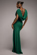 Cowl Plunge Draped Mermaid Maxi Dress - Emerald Green by Goddiva