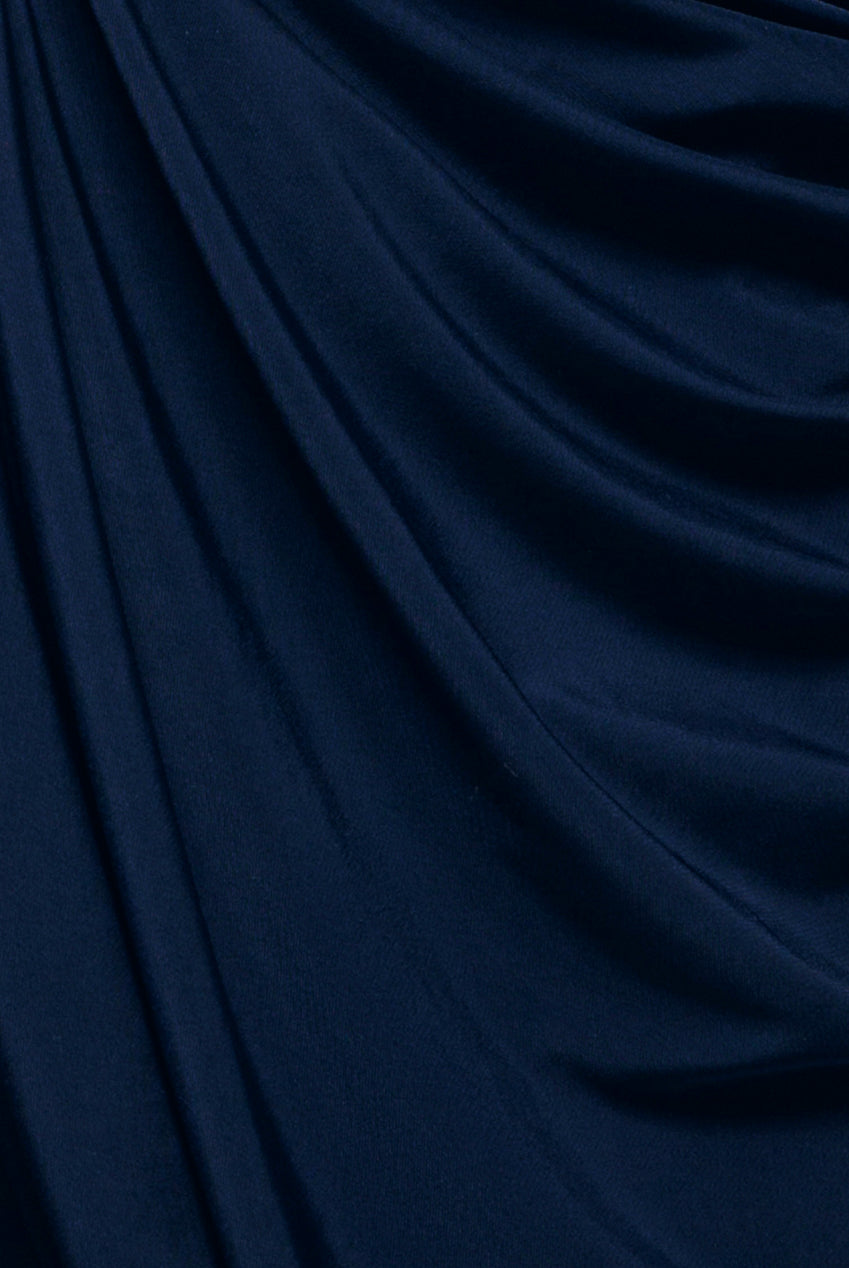 Cowl Plunge Draped Mermaid Maxi Dress - Navy Blue DR4879