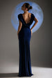 Cowl Plunge Draped Mermaid Maxi Dress - Navy Blue by Goddiva