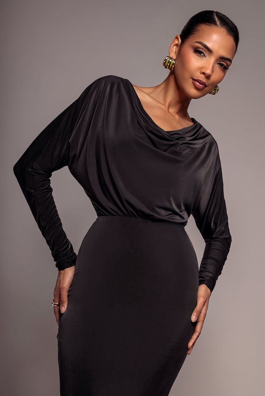 Reversible Blouson Kimono Sleeve Maxi Dress - Black DR4880BR