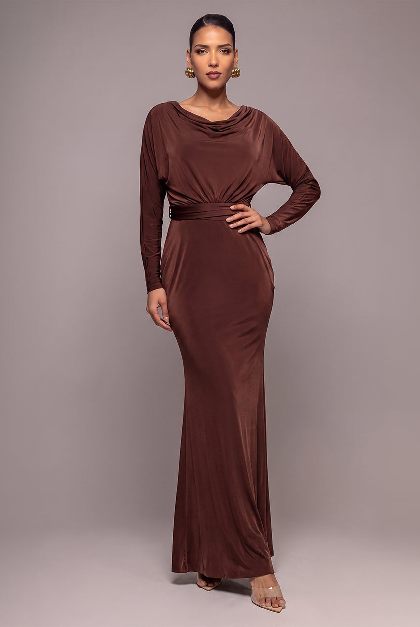 Reversible Blouson Kimono Sleeve Maxi Dress - Dark Brown DR4880BR