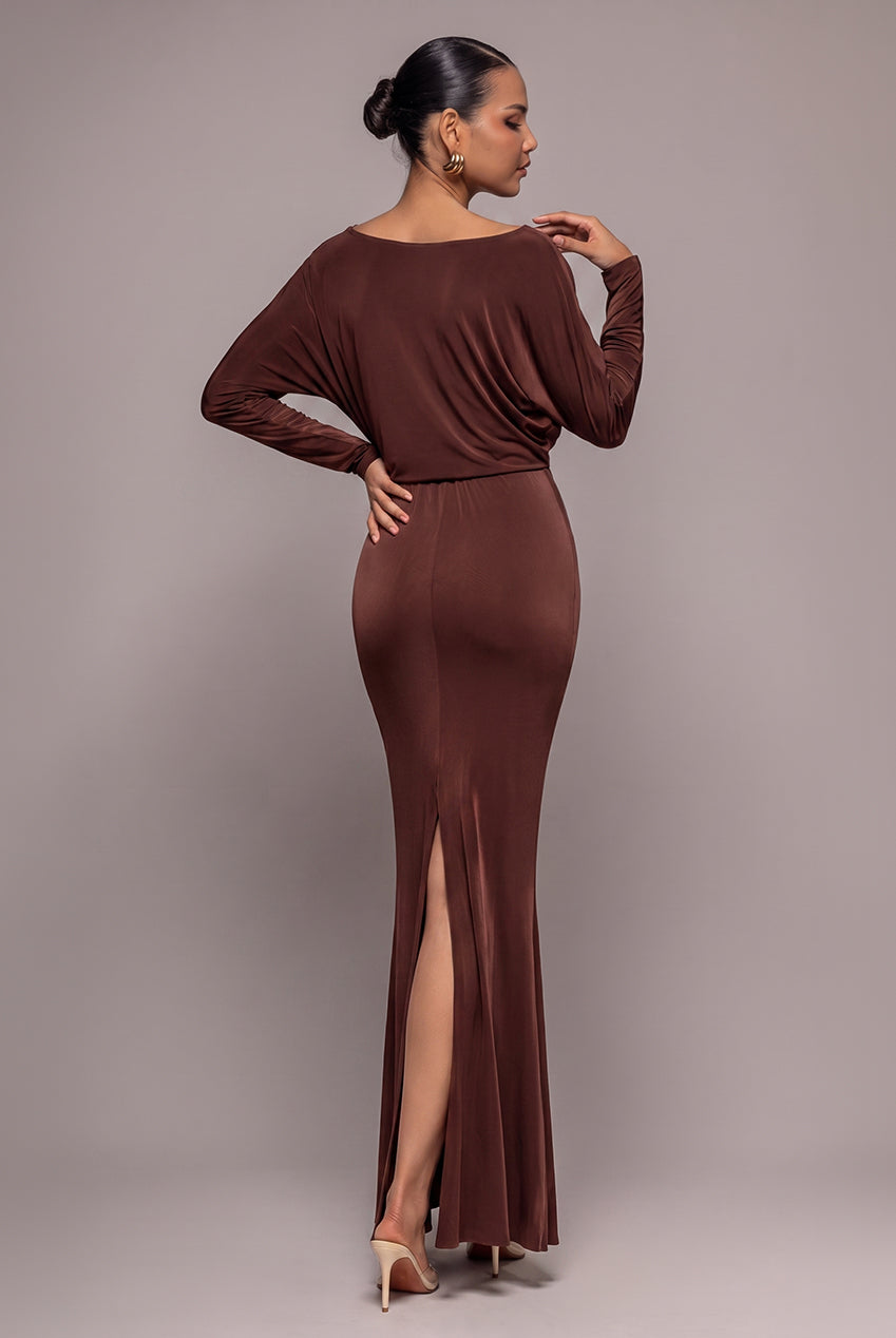 Reversible Blouson Kimono Sleeve Maxi Dress - Dark Brown DR4880BR
