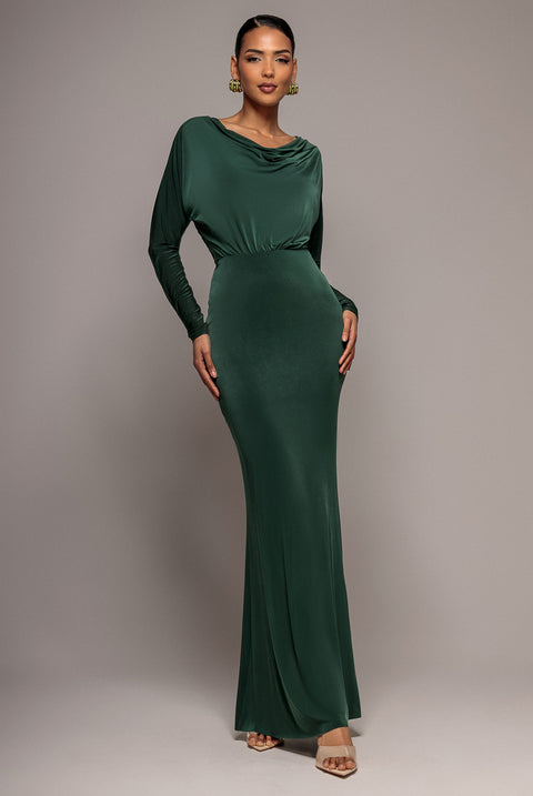 Reversible Blouson Kimono Sleeve Maxi Dress - Pine Green by Goddiva