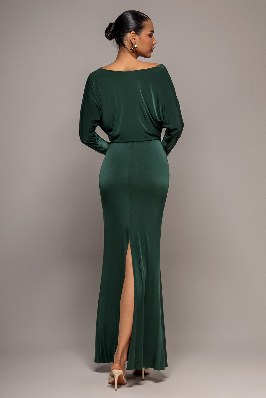Reversible Blouson Kimono Sleeve Maxi Dress - Pine Green DR4880BR