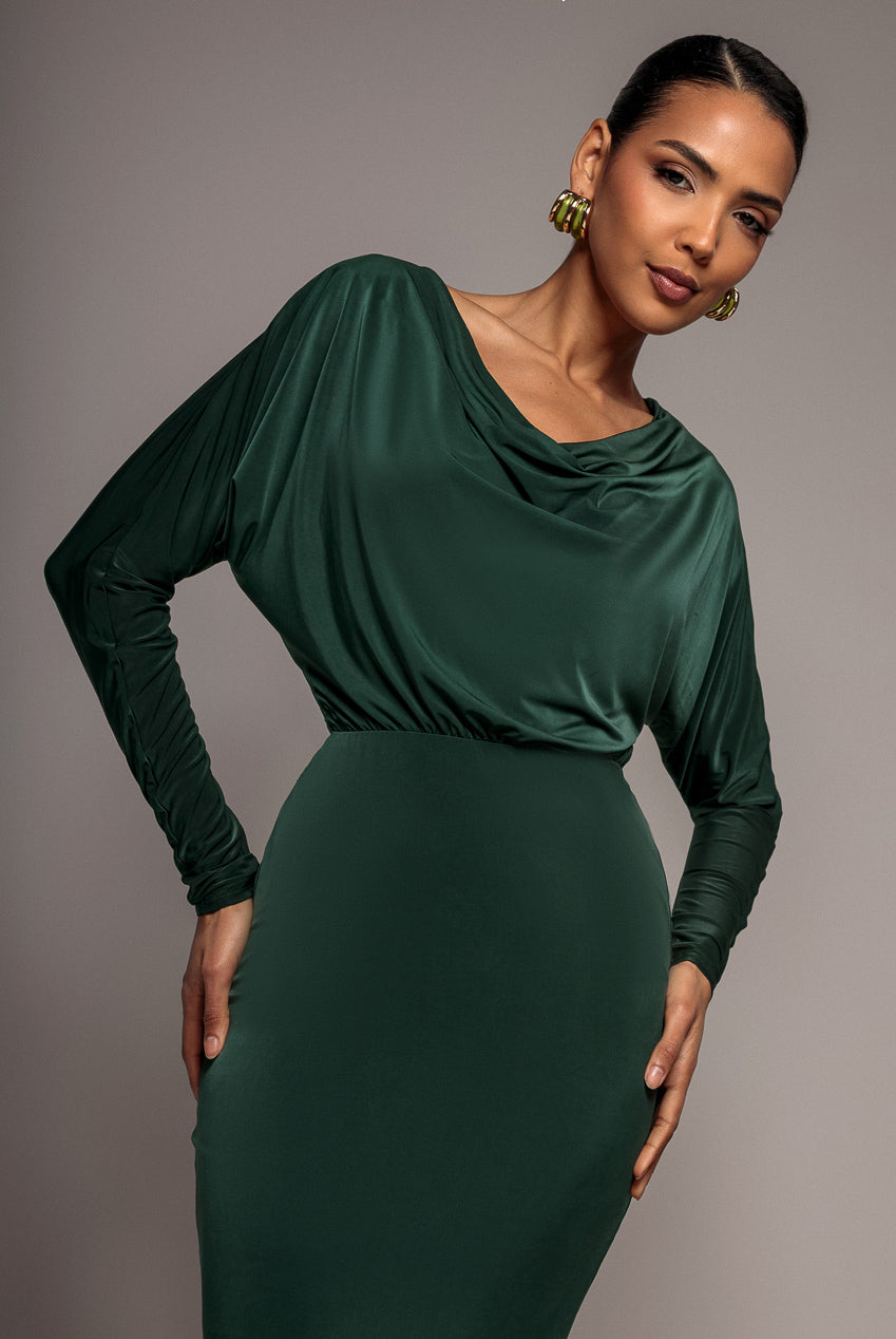 Reversible Blouson Kimono Sleeve Maxi Dress - Pine Green DR4880BR