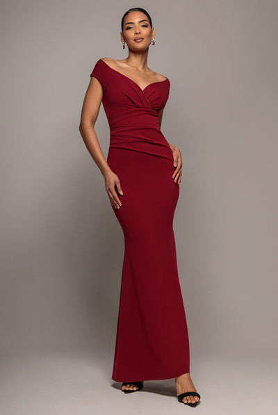 Wine - Bardot Scuba Crepe Maxi Dress - Wine by Goddiva
