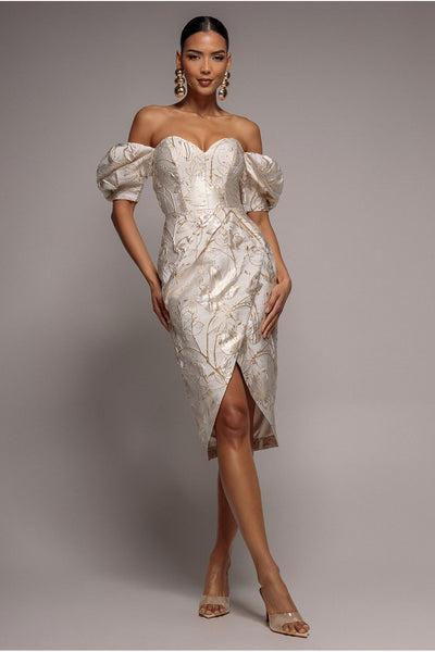 Puff Sleeve Sweetheart Midi Dress - Cream by Goddiva