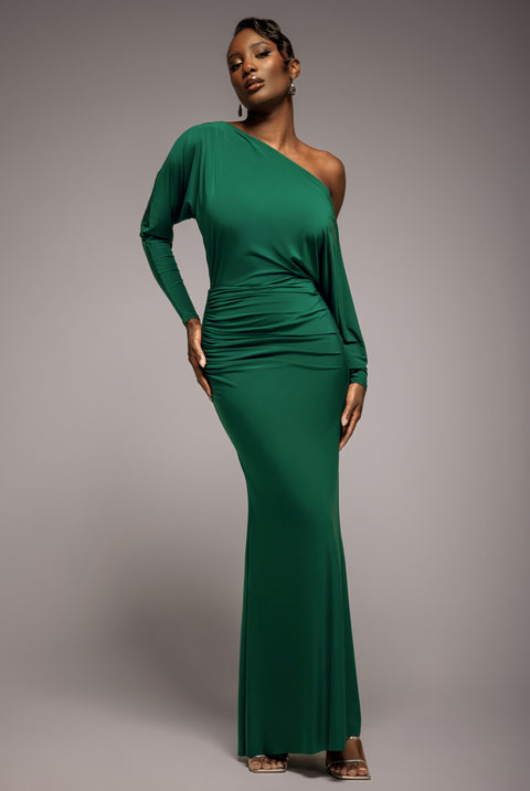 Bat Wing Elasticated Side Gather Maxi Dress - Emerald Green by Goddiva