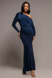 Bat Wing Elasticated Side Gather Maxi Dress - Navy Blue by Goddiva