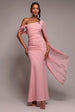 One Shoulder Cape Scuba & Chiffon Maxi Dress - Blush Pink by Goddiva