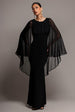 Cape Sleeve Chiffon And Scuba Crepe Maxi Dress - Black by Goddiva