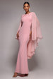 Cape Sleeve Chiffon And Scuba Crepe Maxi Dress - Blush Pink by Goddiva