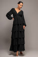 Tiered Chiffon Wrap Maxi Dress - Black by Goddiva