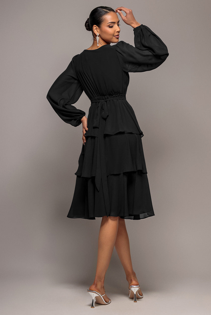 Tiered Chiffon Wrap Midi Dress - Black DR4907BBS