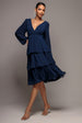 Tiered Chiffon Wrap Midi Dress - Navy Blue by Goddiva