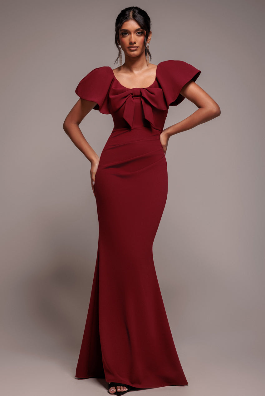 Cape Sleeve Detail Front Tie Maxi Dress - Wine DR4908