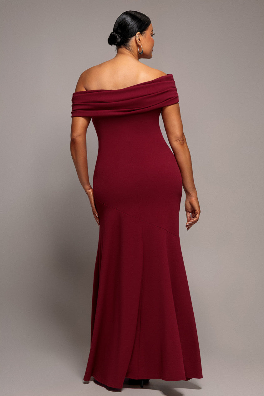 One Shoulder Fit And Flare Maxi Dress - Burgundy DR4909PLUS