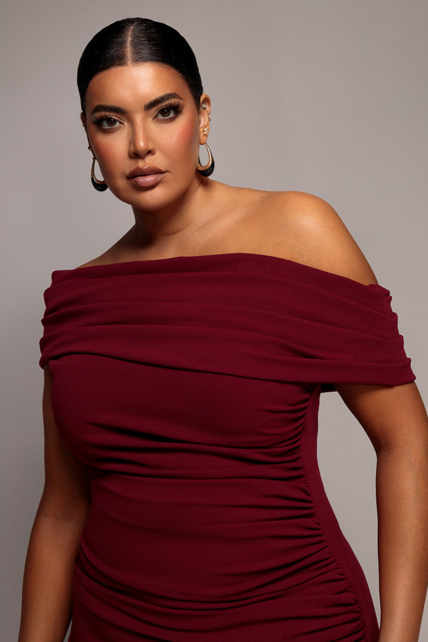 One Shoulder Fit And Flare Maxi Dress - Burgundy DR4909PLUS
