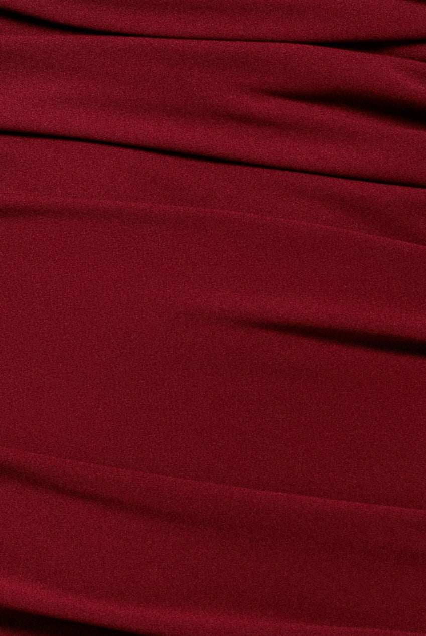 Pleated One Shoulder Bardot Fit And Flare Maxi Dress - Burgundy DR4909