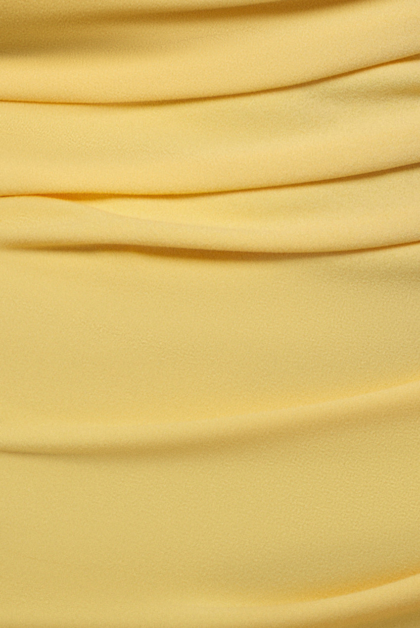 Pleated One Shoulder Bardot Fit And Flare Maxi Dress - Butter Yellow DR4909