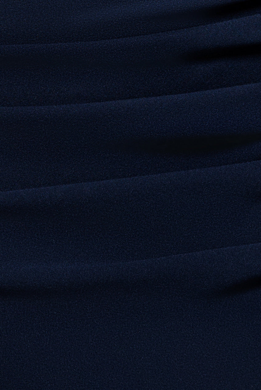Pleated One Shoulder Bardot Fit And Flare Maxi Dress - Navy Blue DR4909