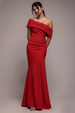 Pleated One Shoulder Bardot Fit And Flare Maxi Dress - Red by Goddiva