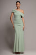 Pleated One Shoulder Bardot Fit And Flare Maxi Dress - Sage Green by Goddiva