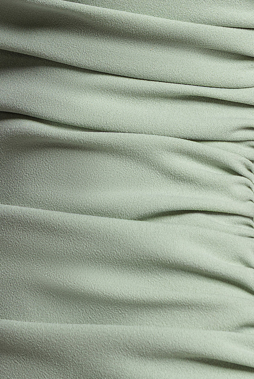 Pleated One Shoulder Bardot Fit And Flare Maxi Dress - Sage Green DR4909