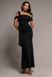One Shoulder Twisted Bardot Asymmetric Mermaid Maxi Dress - Black by Goddiva