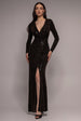 Sequin Glitter Lurex Long Sleeve Wrap Maxi Dress - Black by Goddiva