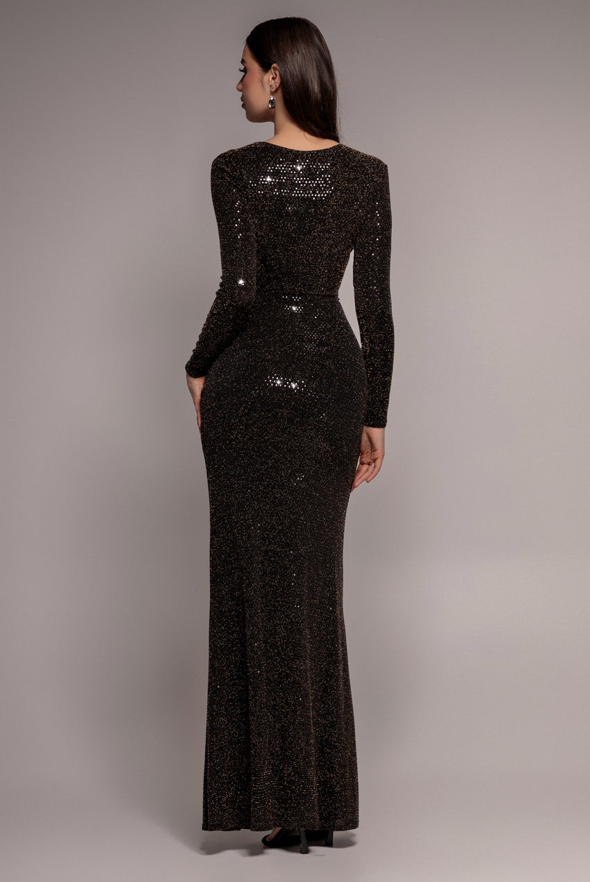 Glitter Lurex Long Sleeve Wrap Maxi Dress - Black DR4917