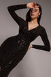 Glitter Lurex Long Sleeve Wrap Maxi Dress - Black by Goddiva