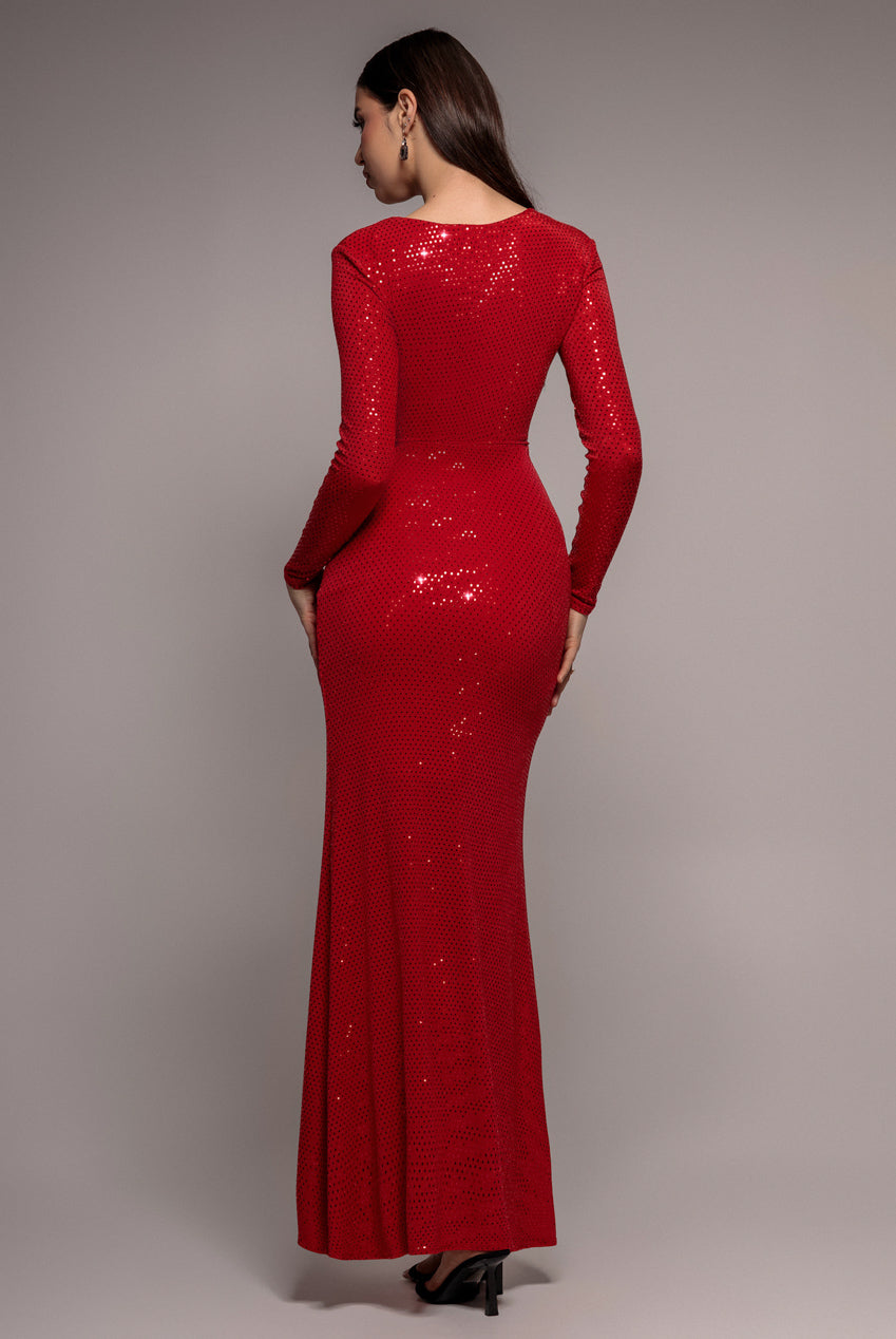 Glitter Lurex Long Sleeve Wrap Maxi Dress - Red DR4917