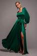 Satin Square Neck Bishop Sleeve A Line Maxi Dress - Emerald Green by Goddiva