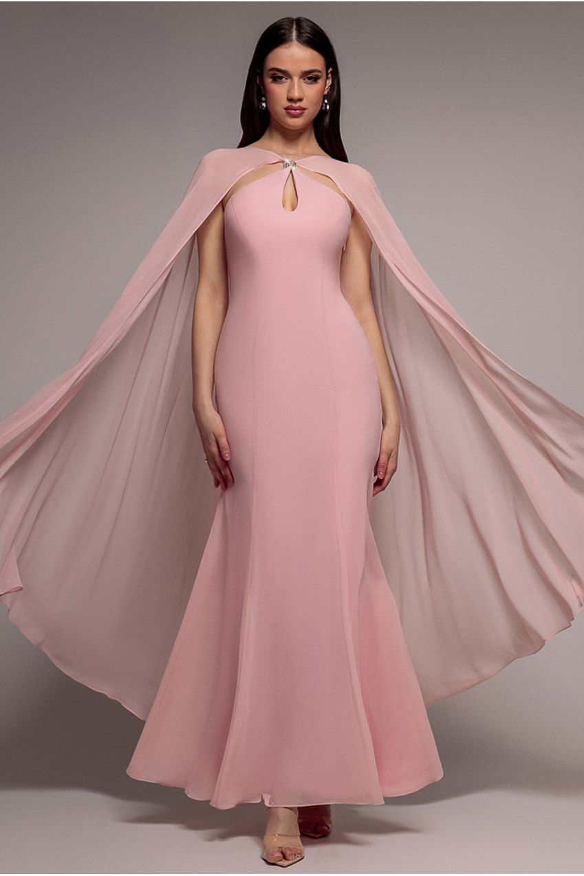Multiway Cape Chiffon With Embellished Trim Maxi Dress - Blush Pink DR4924