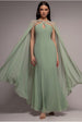 Multiway Cape Chiffon With Embellished Trim Maxi Dress - Sage Green by Goddiva