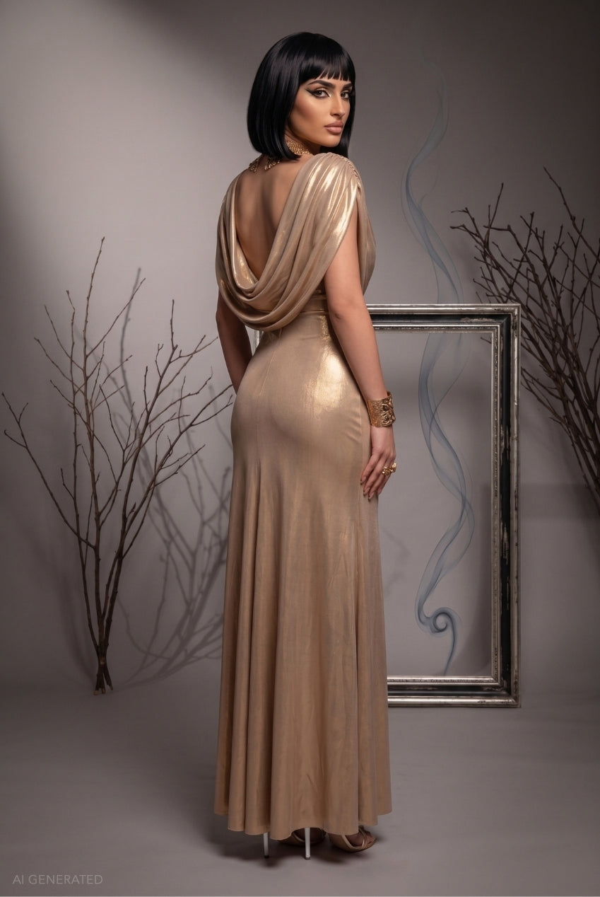 Draped Maxi Cleopatra-Inspired Halloween Costume - Gold DR4925-HAL