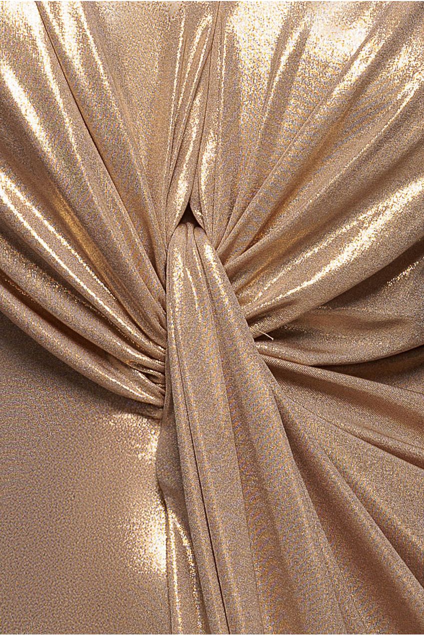 Cowl Plunge Draped Foil Maxi Dress - Gold DR4925