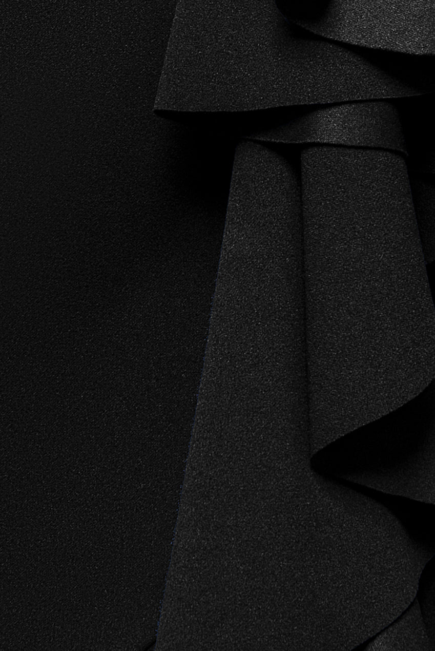 Off Shoulder Front Waterfall Frill Maxi Dress - Black DR4929BR