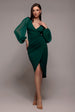 Scuba & Chiffon Balloon Sleeve Wrap Midi Dress - Emerald Green by Goddiva