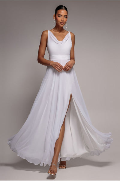 Chiffon Cowl Twisted Rope Strap Lace-up Flared Maxi Dress - Ivory by Goddiva