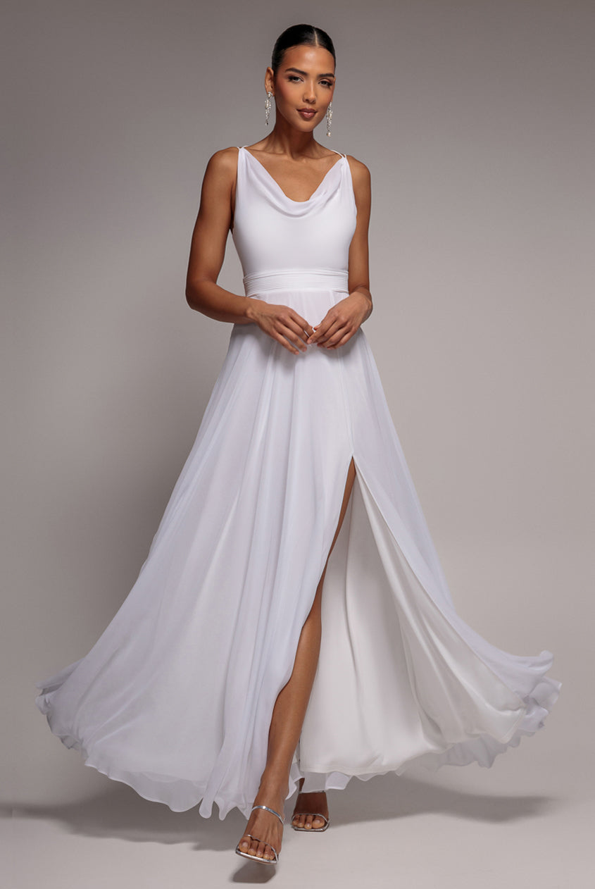 Chiffon Cowl Twisted Rope Strap Lace-up Flared Maxi Dress - Ivory DR4937