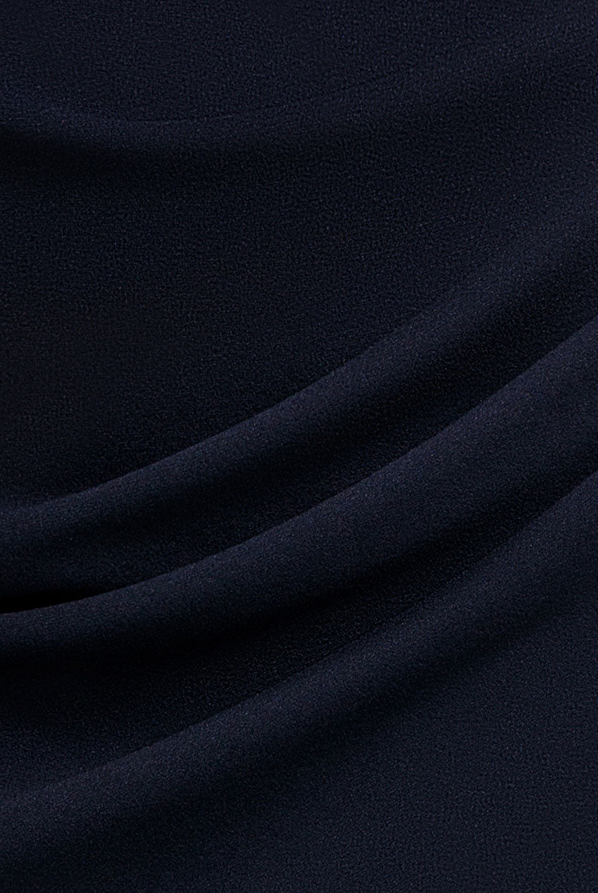 Off Shoulder Back Satin Bow Wrap Crepe Midi Dress - Navy Blue DR4939
