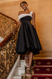 One Shoulder A Line Midi Dress - Black Cream by Goddiva