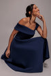 One Shoulder A Line Midi Dress - Navy Blue by Goddiva